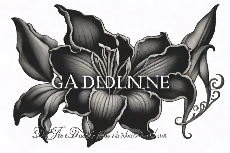 gladioli flower with the name Adeline tattooed around it  tattoo design idea