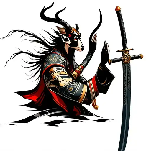 springbok samurai warrior sword praying tattoo design idea
