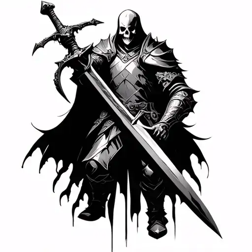 Dark Fantasy death Knight swinging sword tattoo design idea