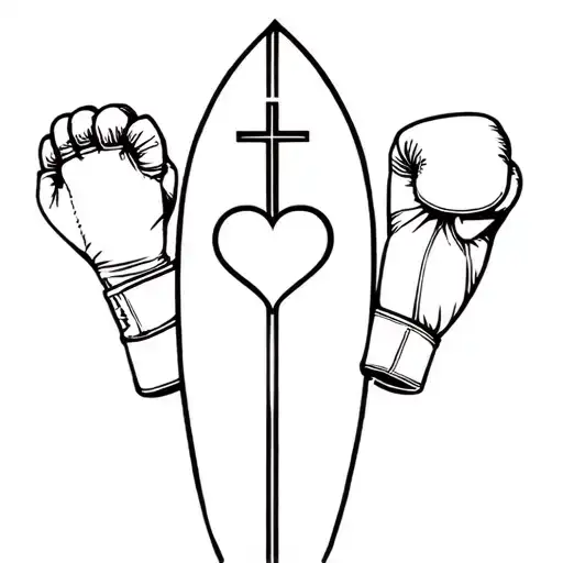 surfboard, boxing glove, Christian cross and love!  tattoo design idea