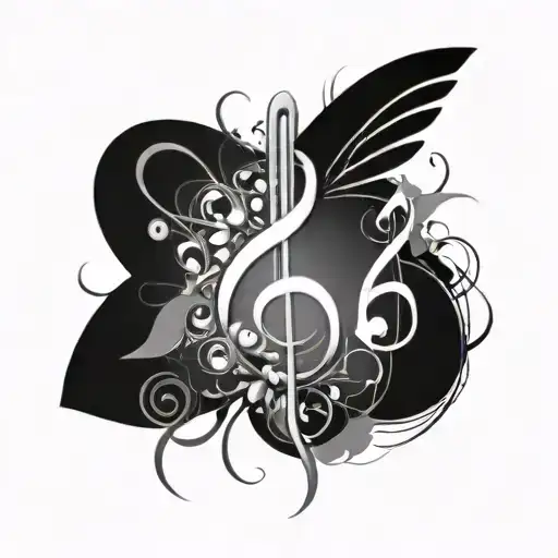 An abstract design combining a healthcare symbol with musical elements in memory of the deceased husband and son tattoo design idea