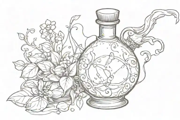 potion bottle with crystals growing tattoo design idea