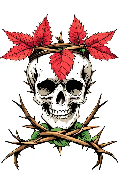 Coleus and skull with a crown of thorns tattoo design idea