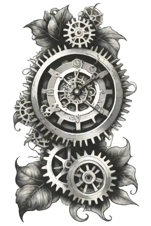 4 leaf clover clock gears tattoo design idea