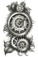 4 leaf clover clock gears tattoo design idea