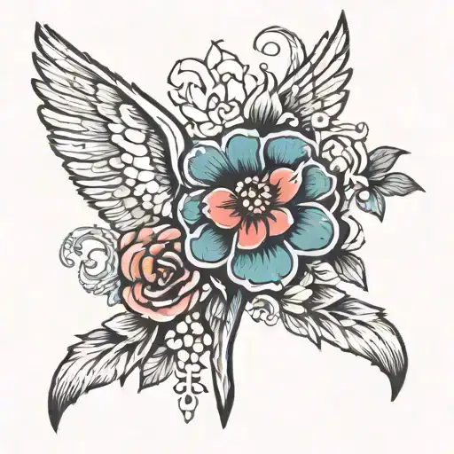 paw print, Mika, flower, wings, date tattoo design idea