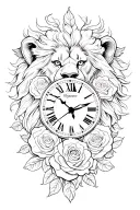 lion, roses, clock, map tattoo design idea