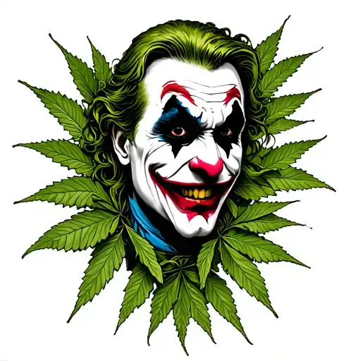 joker face money Ha Ha Ha cannabis leaf intertwined tattoo design idea