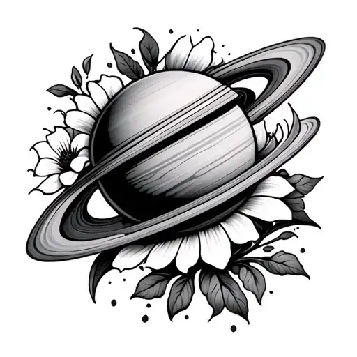 planet Saturn with life flower and December symbol tattoo design idea