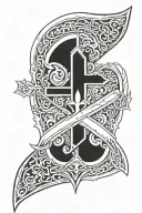 round front facing spartan shield  in blue and black adorned with a cross and written peacemaker Matthew 5:9 tattoo design idea