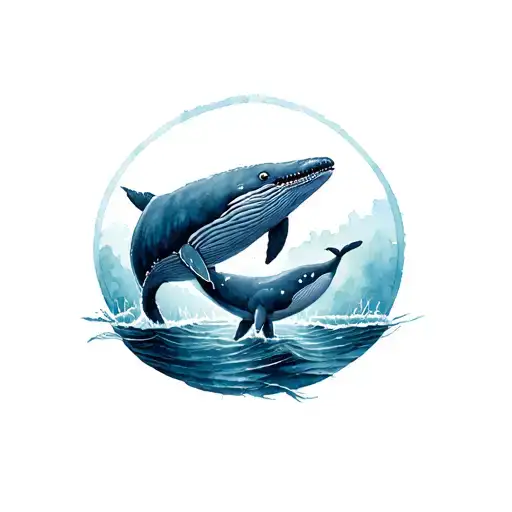 southern Right Whale & humpback whale in a circle  tattoo design idea