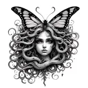 butterfly,medusa,wave,poison tree and semicolon tattoo design idea