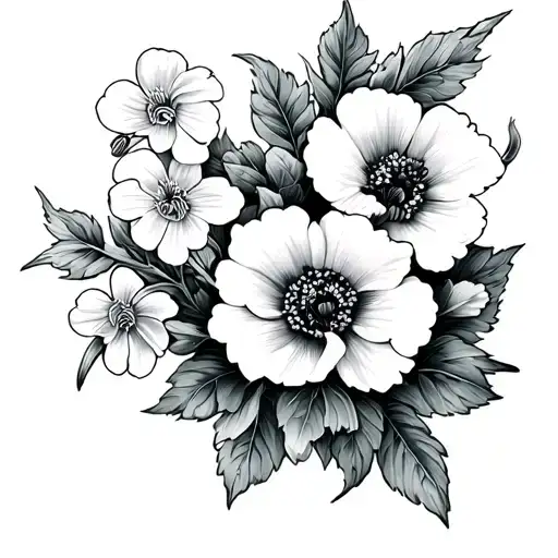 the following morse code -.-- --- ..- .----. .-.. .-.. -... . .. -. -- -.-- .... . .- . with carnations and snowdrops tattoo design idea