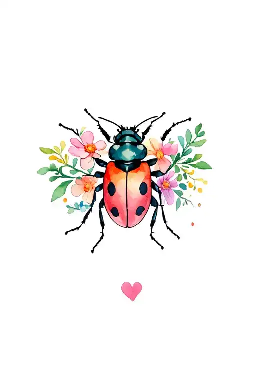love bug surrounded by delicate flowers tattoo design idea