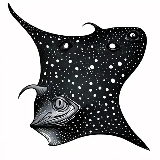 spotted eagle ray and golden cow nose ray fine line tattoo design idea