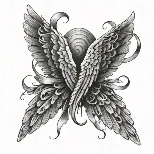 angel wings with names tattoo design idea