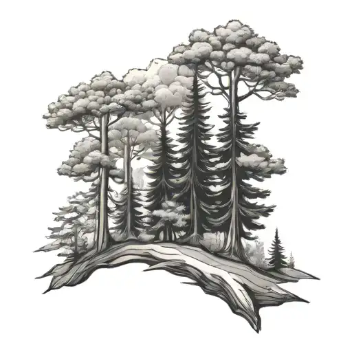 three trees, cedar, nature scene tattoo design idea