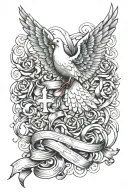 Cross, dove perched, ribbons for breast cancer and Huntington's disease tattoo design idea
