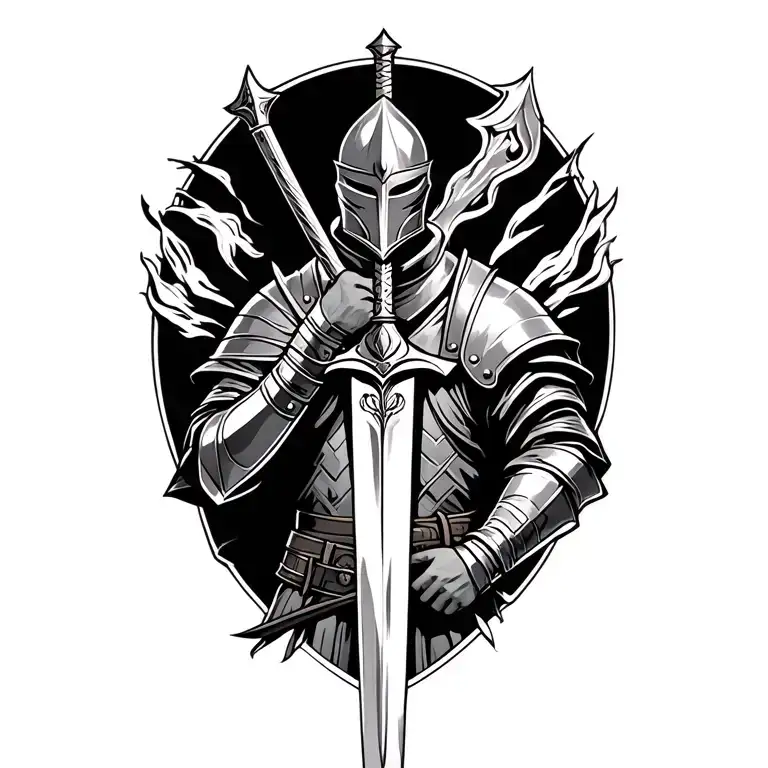 guarding knight holding a sword tattoo design idea