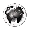 world map with latitude and longitude lines outside of map land area is filled in outside of land area is negative space tattoo design idea