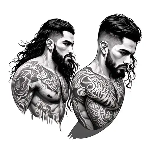 full sleeve gemini man with filipino tribal tatoo tattoo design idea