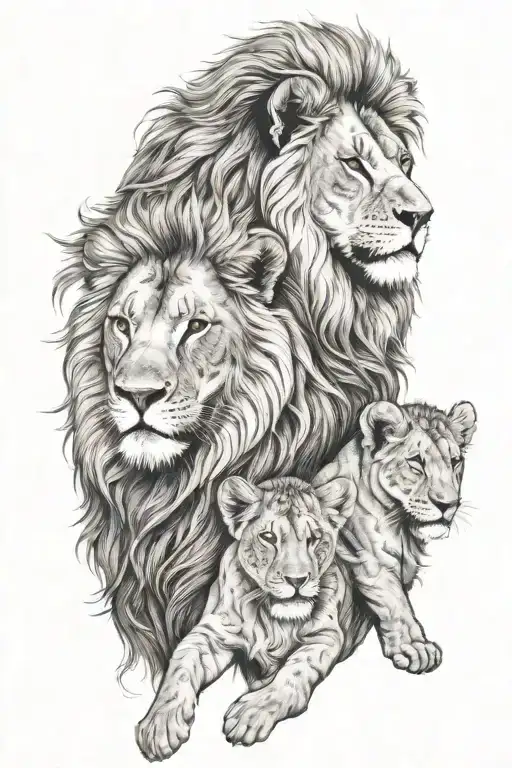male lion with 3 cubs tattoo design idea