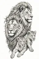 male lion with 3 cubs tattoo design idea