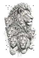 male lion with 3 cubs tattoo design idea