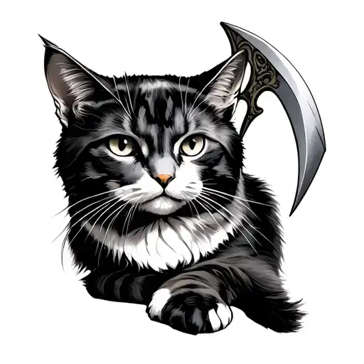 calico cat with a scythe tattoo design idea