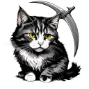 calico cat with a scythe tattoo design idea