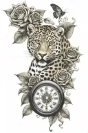 leopard roulette wheel skulls flowers and number 11 tattoo design idea