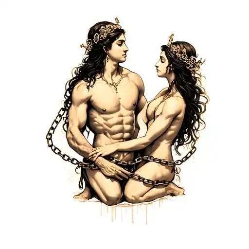 man subbmitting to his Goddess on his knees chained down Hands tattoo design idea