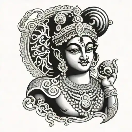 lord Krishna with sudarshan chakra surrounded tattoo design idea