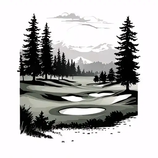 golf course landscape tattoo design idea