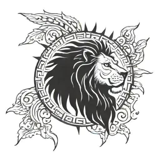 sun and lion head tattoo design idea