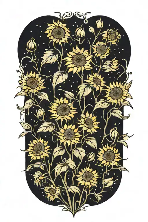 field of sunflowers blooming cherry blossom tattoo design idea