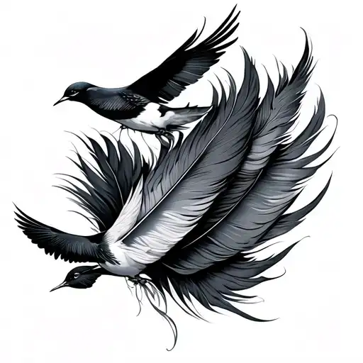 feathers and birds flying away tattoo design idea