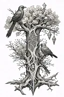 shards of narsil but the hilt becomes tree of Gondor. 3 birds are in the tree. splinters of the sword become RPG dice tattoo design idea