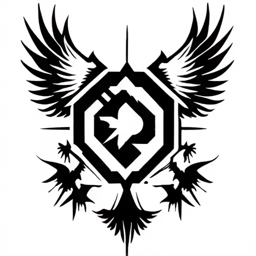 Linkin Park logo, Avicii logo, 6 small and 1 bigger bird, motorcycle reference combined tattoo design idea