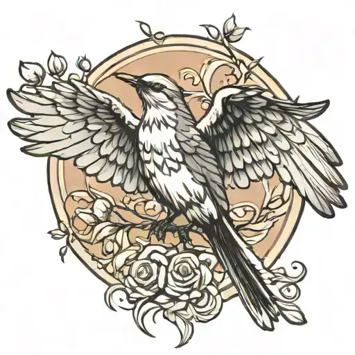 mockingbird flying with its wings tattoo design idea