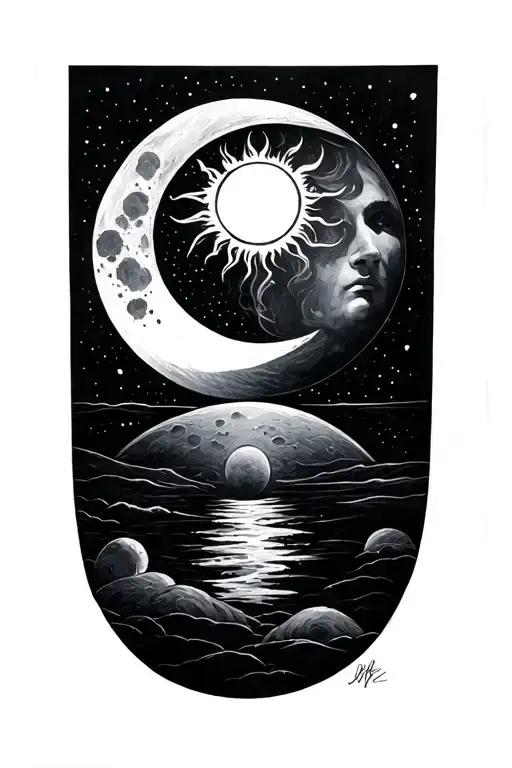 sun and moon inside tattoo design idea