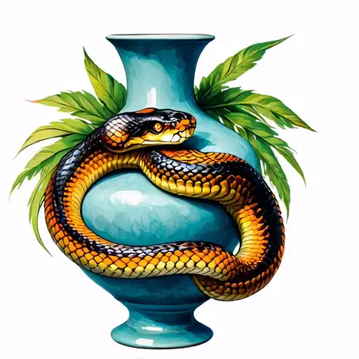 South America vase and feathered mitic snake tattoo design idea