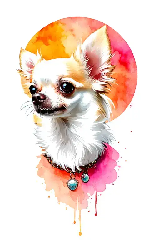 travel,long hair white chiuahua tattoo design idea