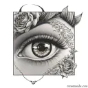 sexy gypsy eye with gems and rose wrapped tattoo design idea
