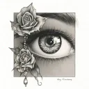 sexy gypsy eye with gems and rose wrapped tattoo design idea