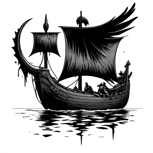 odin crow blood river Viking ship navigating life tattoo design idea