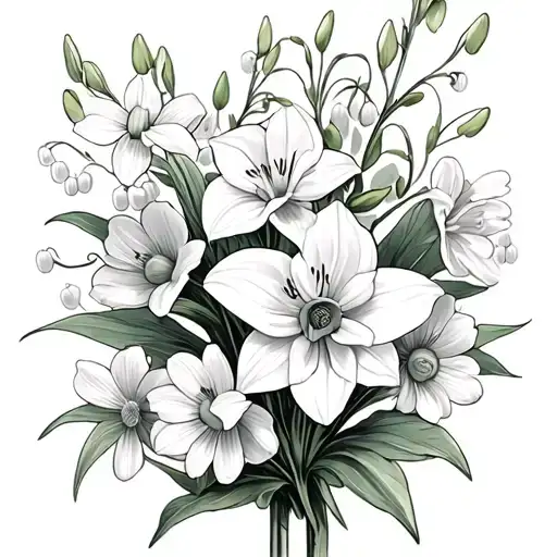 lily of the valley, larkspur, narcissus, and aster tattoo design idea