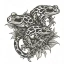 3 poison dart frogs climbing on vines with thorns  tattoo design idea
