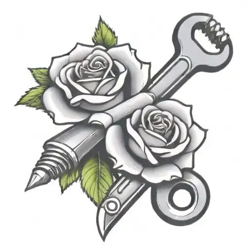 A tattoo of a wrench and a rose intertwined, symbolizing the balance between your occupation as a plumber and your love for your wife tattoo design idea
