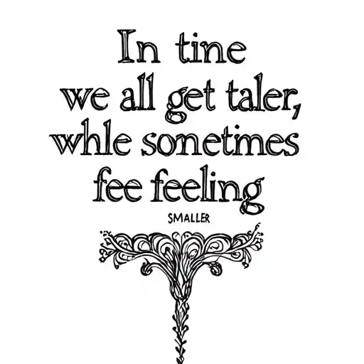 The words "In time we all get taller, while sometimes feeling smaller" tattoo design idea